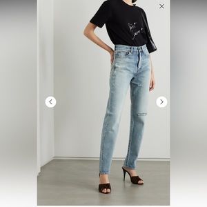 Saint Laurent Distressed High Rise Slim Leg Jeans